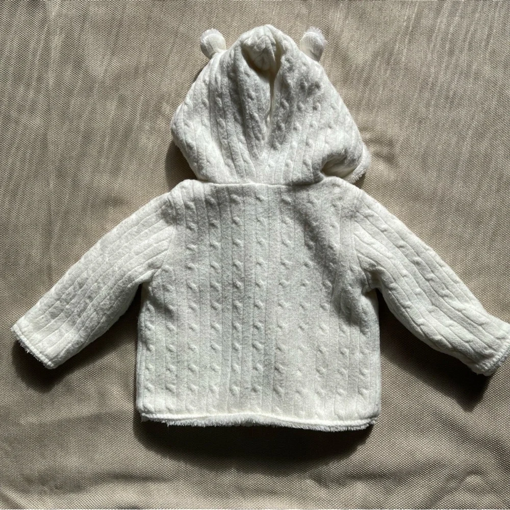 Baby Gap 6-12m CashSoft Cozy Bear Cardigan Cream Sherpa Cable Knit Soft Cozy
